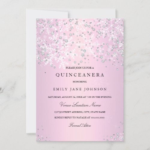 Pink Quinceanera Winter Wonderland Snowflakes Invitation