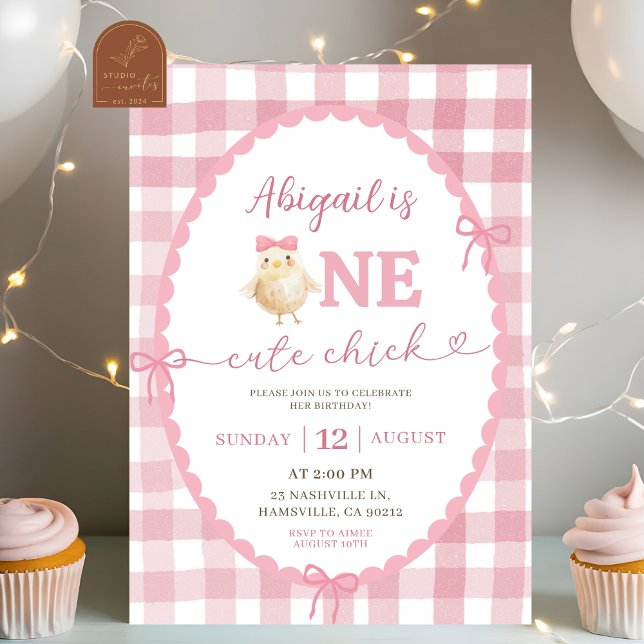 Pink Quirky One Cute Chic Birthday Invitation (Creator Uploaded)