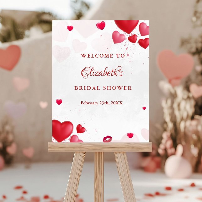 Pink &r ed heart Valentine Bridal Shower Welcome  Foam Board (Creator Uploaded)
