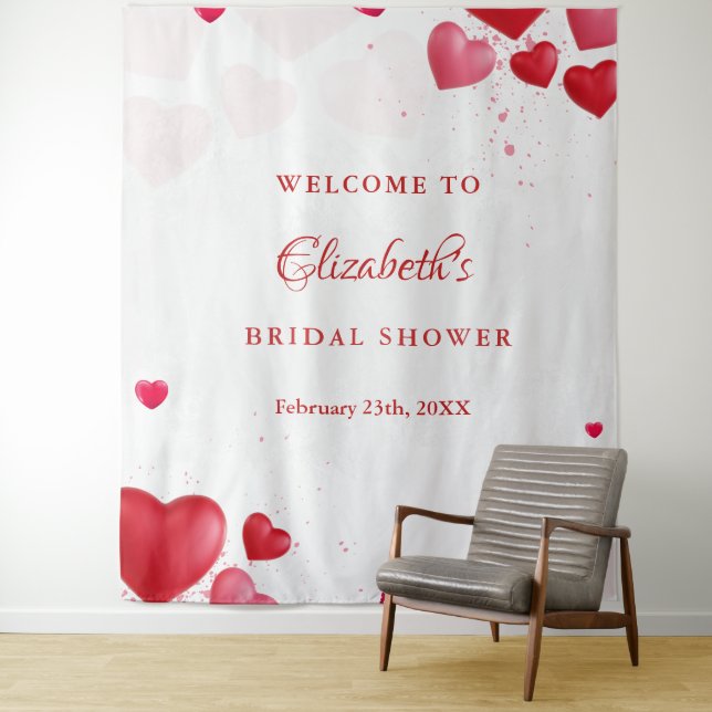 Pink &r ed heart Valentine Bridal Shower Welcome  Tapestry (In Situ)