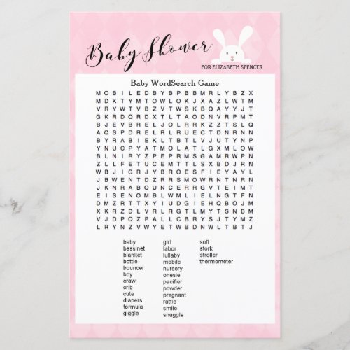 Pink Rabbit Baby Shower Animal Name Game