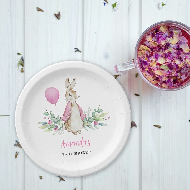 Pink Rabbit Baby Shower Paper Plates (Creator Uploaded)