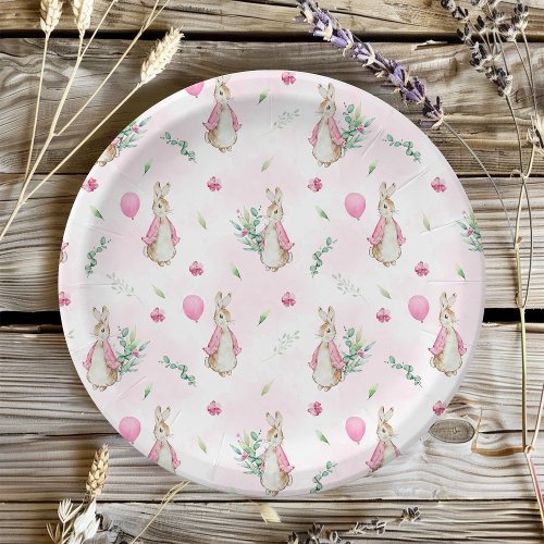 Pink Rabbit Baby Shower Paper Plates