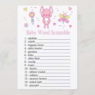 Pink Rabbit Baby Word Scramble Game Invitation
