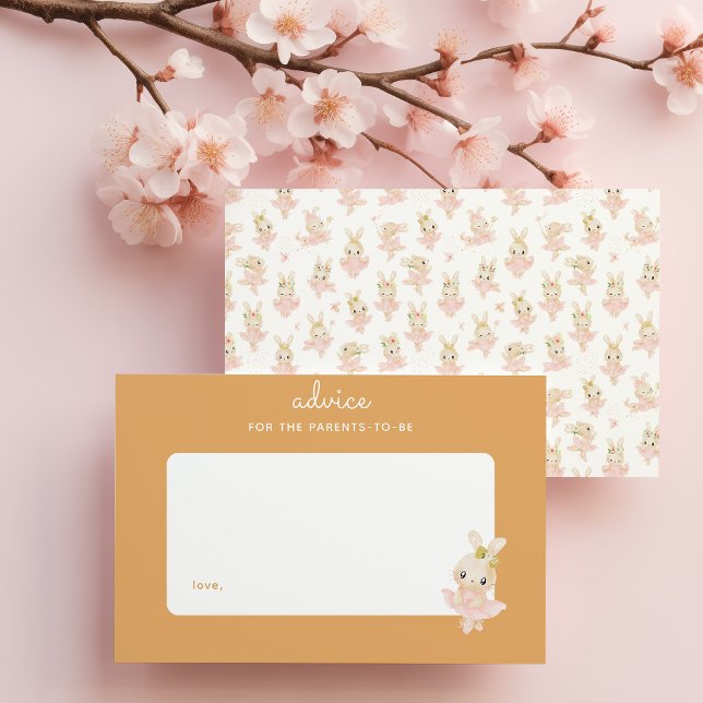 Pink Rabbit Ballerina Baby Shower Parenting Advice Note Card (yellow and pink ballerina bunny baby shower advice card for the parents to be)