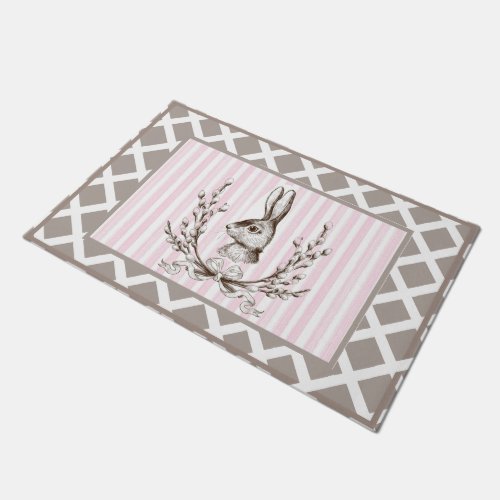 Pink Rabbit Bunny  Watercolor French Country  Doormat