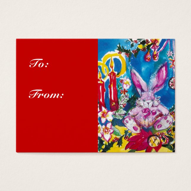 PINK RABBIT,CHRISTMAS CANDLES AND HOLLYBERRIES (Front)