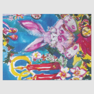 PINK RABBIT,CHRISTMAS CANDLES AND HOLLYBERRIES TISSUE PAPER