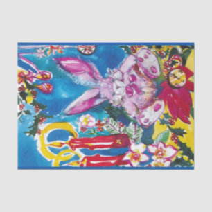 PINK RABBIT,CHRISTMAS DECOR ,CANDLES ,HOLLYBERRIES TISSUE PAPER