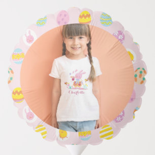 Pink Rabbit Egg Pattern Kids Birthday Photo Balloon