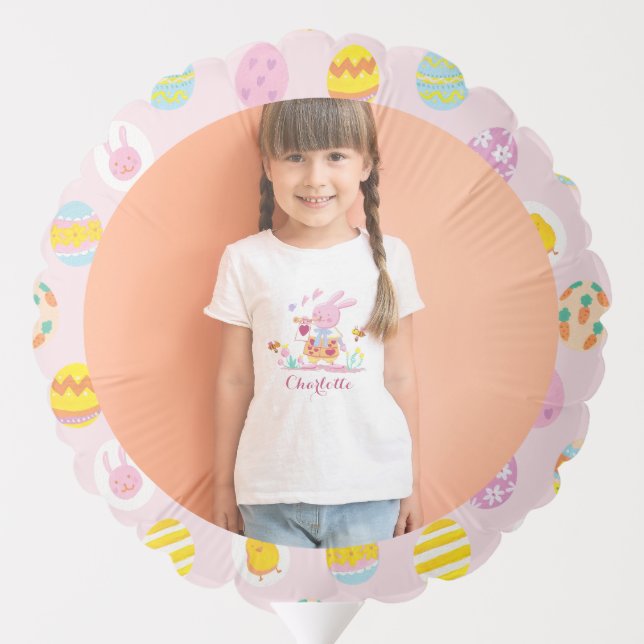 Pink Rabbit Egg Pattern Kids Birthday Photo Balloon (Back)
