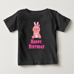 Pink Rabbit Happy Birthday Baby T-Shirt