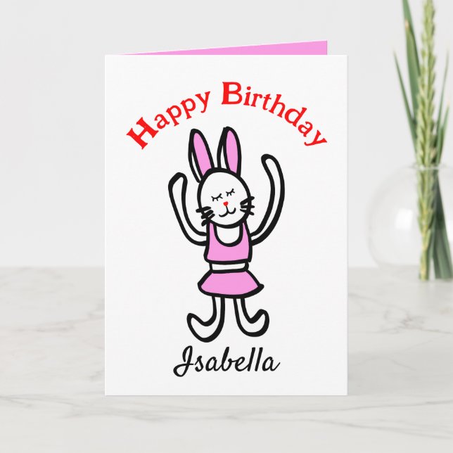 Pink Rabbit Happy Birthday Personalized Card (Front)