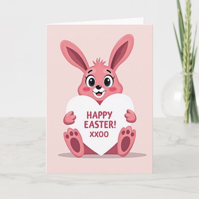 Pink Rabbit Heart Easter Card (Front)