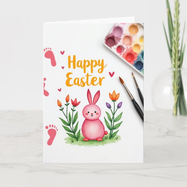 Pink Rabbit Heart Pattern Card (Front)