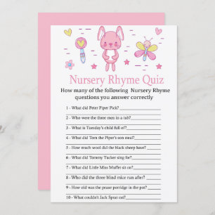 Pink Rabbit Nursery Rhyme Quiz baby shower game Invitation