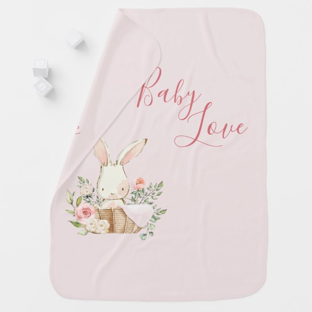 Pink Rabbit Script Modern Baby Love Baby Blanket (In Situ)