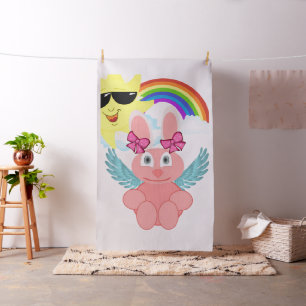 Pink Rabbit Sun Rainbow Fabric