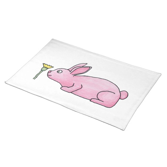 Pink Rabbit with Flower. Place Mat