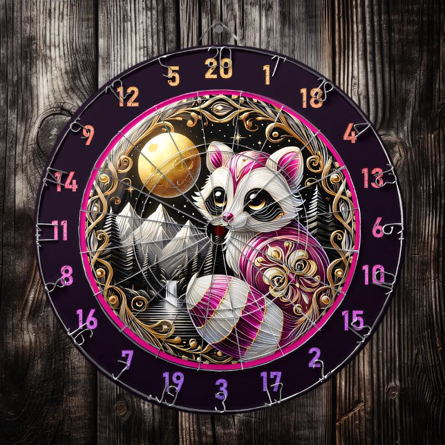 Pink Raccoon Glows Under Golden Moon Dart Board (Creator Uploaded)