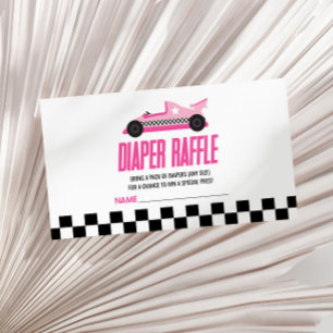 Pink Race Car Baby Shower Diaper Raffle Enclosure Card