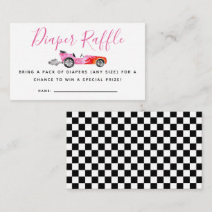 Pink Race Car Baby Shower Diaper Raffle Ticket Enclosure Card