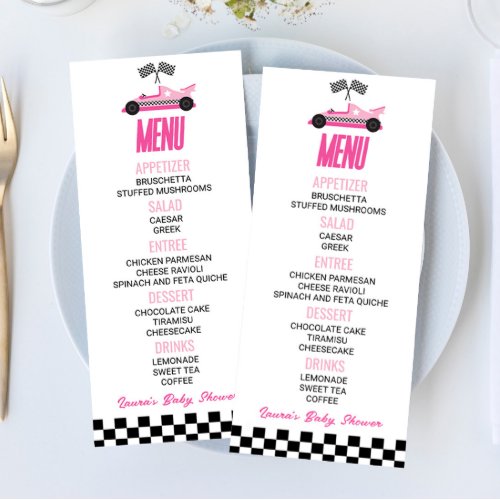 Pink Race Car Baby Shower Food Menu