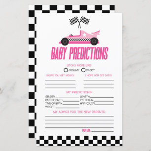 Pink Race Car Baby Shower Predictions Game