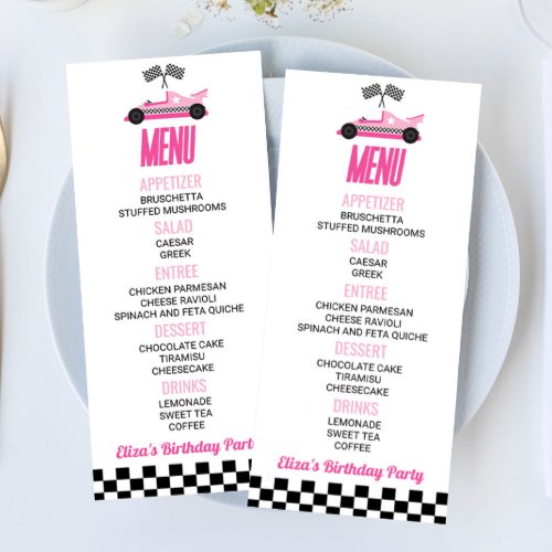 Pink Race Car Birthday Party Food Menu