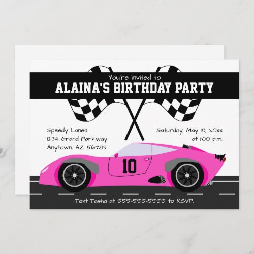 Pink Race Car Birthday Party Invitation