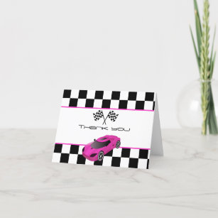 Pink Race Car   Birthday Party Thank You Card