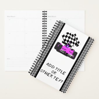 Pink Race Car Checkered Flag Planner | Zazzle
