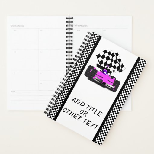 Pink Race Car Checkered Flag Planner | Zazzle