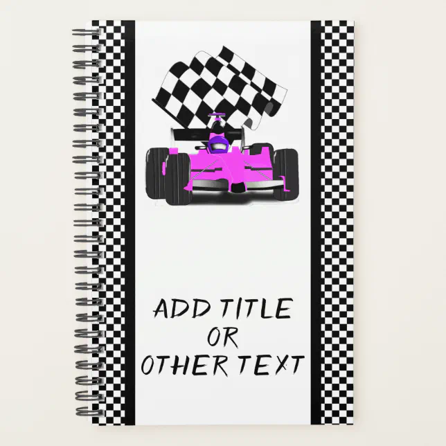 Pink Race Car Checkered Flag Planner | Zazzle