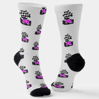 Pink Race Car - Checkered Flag Sports Socks
