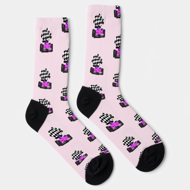 Pink Race Car - Checkered Flag Sports Socks (Right)