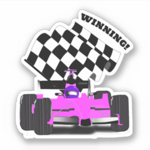 Pink Race Car - Checkered Flag Sports Sticker