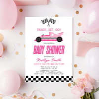 Pink Race Car Checkered Race Flag Baby Shower