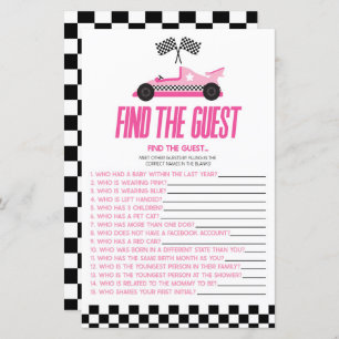 Pink Race Car Find The Guest Baby Shower Game