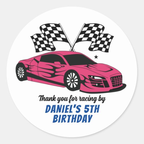 Pink Race Car for Kids Boys Girls Birthday Party Classic Round Sticker