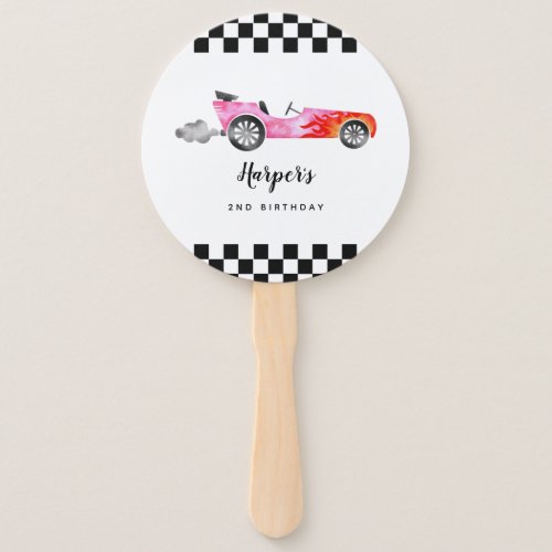 Pink Race Car Girl Birthday Party Photo Hand Fan