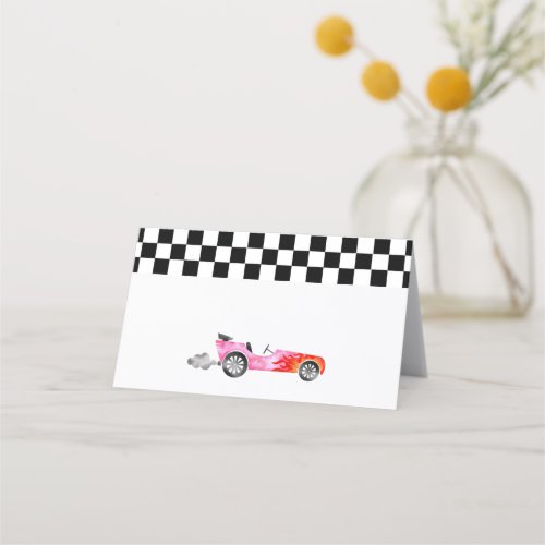 Pink Race Car Girl Birthday Party Place Card