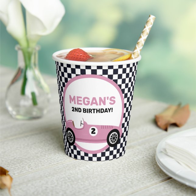 Pink Race Car Girl Racing Birthday Party Paper Cups (Insitu)