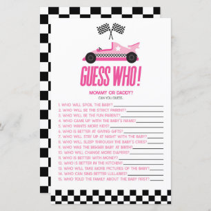 Pink Race Car Guess Who Baby Shower Game