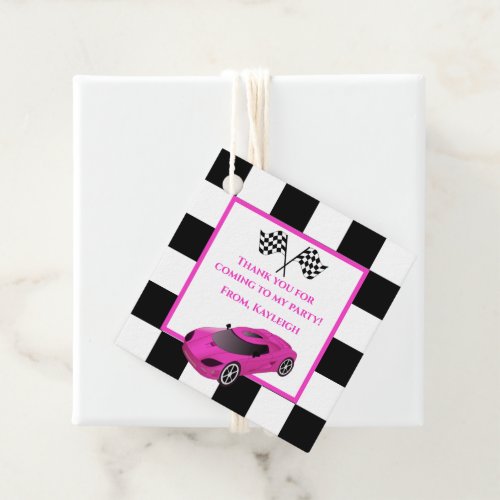 Pink Race Car  Kids Birthday Party Favor Tags