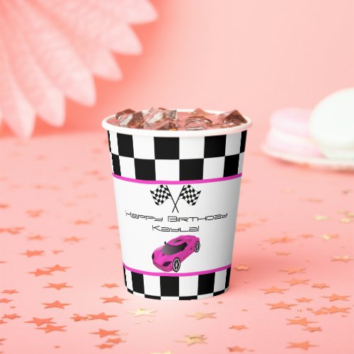Pink Race Car  Kids Birthday Party Paper Cups