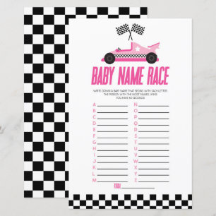 Pink Race Car Name Race Baby Shower Game