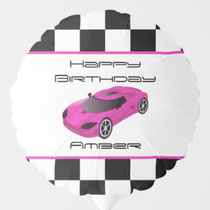 Pink Race Car Personalized Birthday Balloon