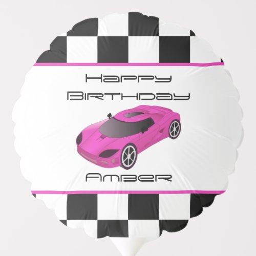 Pink Race Car  Personalized Birthday Balloon