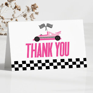 Pink Race Car Racecar Baby Shower Letterpress Thank You Card